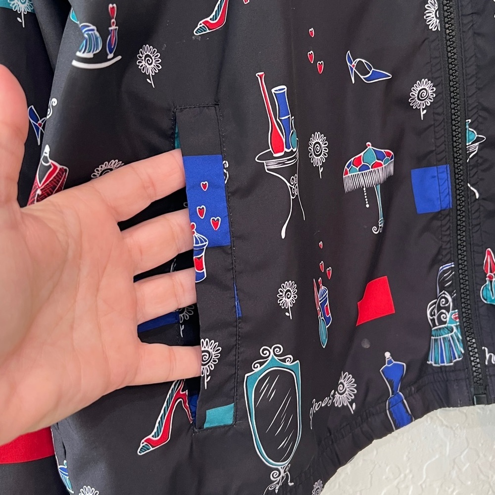 Vintage Koret Sport Novelty Print Windbreaker Jacket Black Zip Front M - Picture 4 of 11